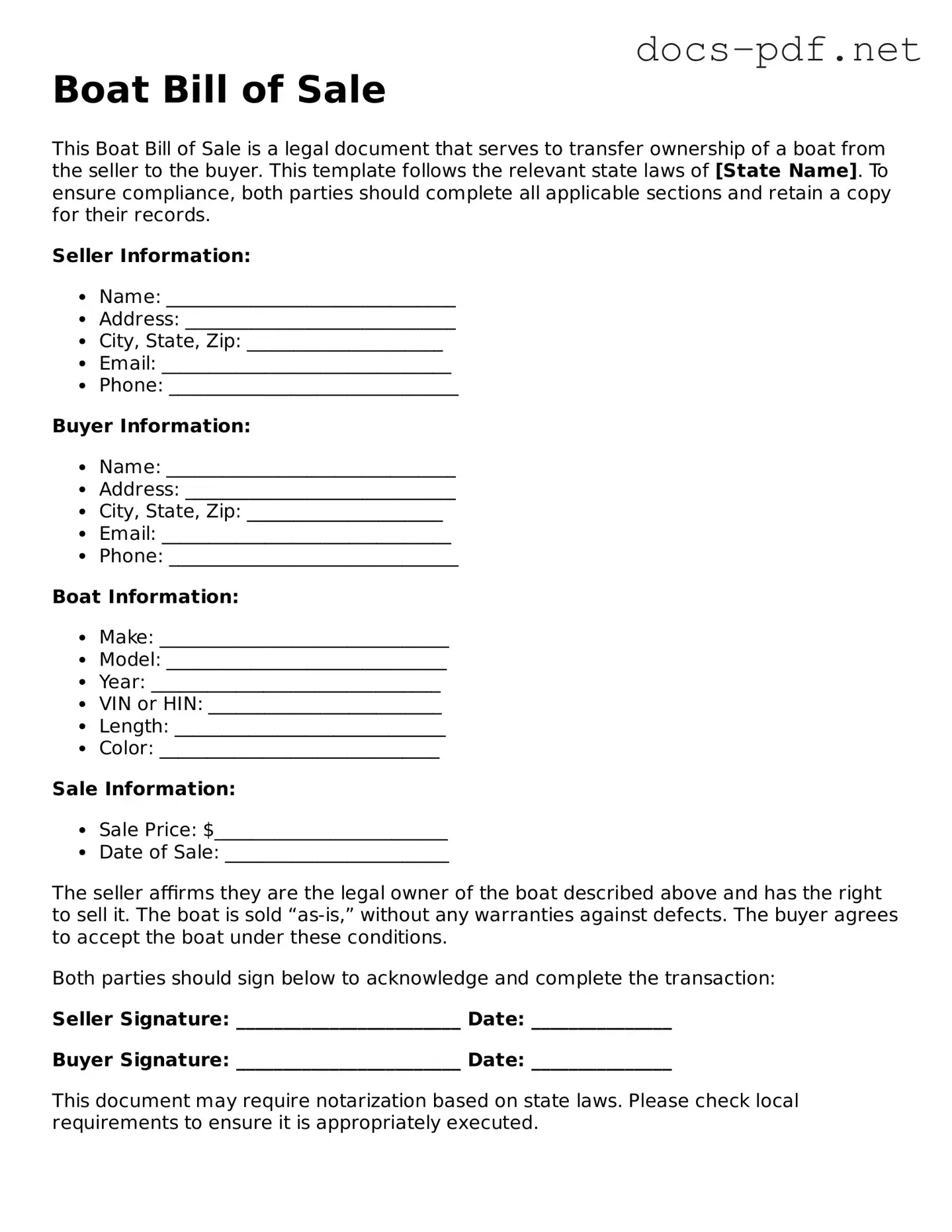 Free Boat Bill of Sale Document