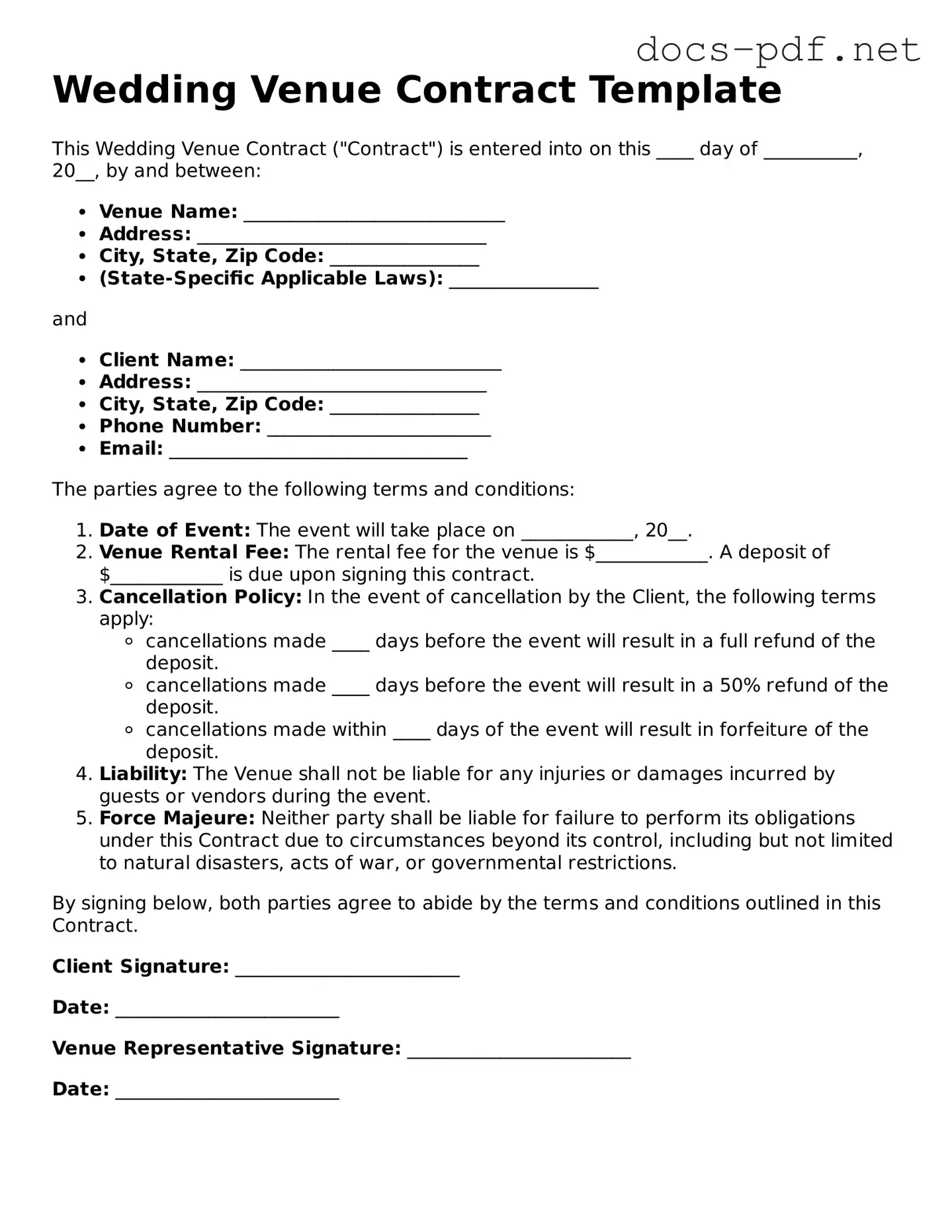 Free Wedding Venue Contract Document