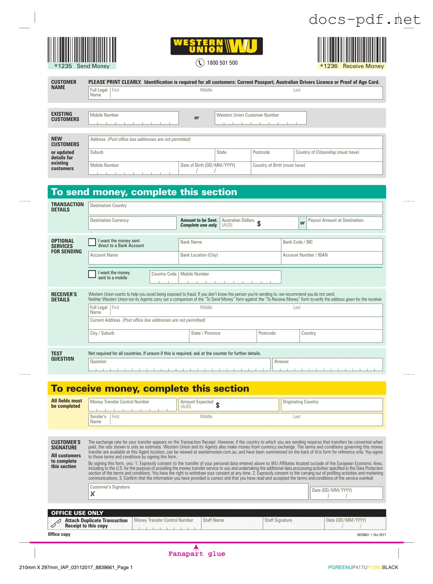 Western Union Form in PDF